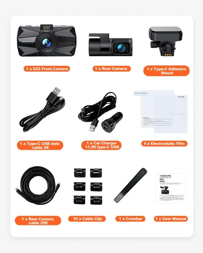 Vista 9 de Cámara de tablero 4K real frontal y trasera, Wi-Fi GPS de 5.8 GHz, cámara dual HDR con sensor de nivel superior, pantalla IPS de 3.3 pulgadas