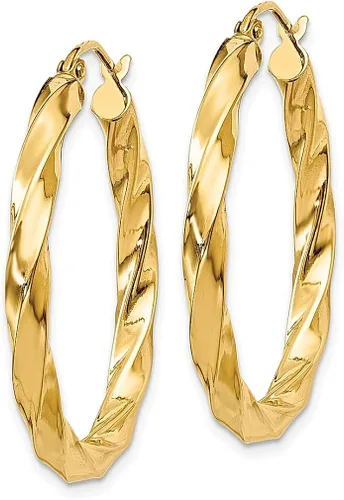 Vista 2 de Juego de aretes de aro trenzados de oro amarillo de 14 quilates de 0.118in, joyería fina redonda para mujer, regalos para ella, Cristal Oro amarillo