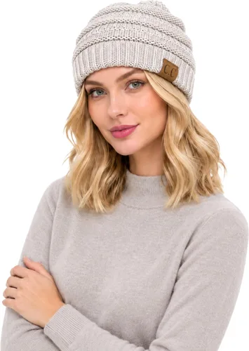 Vista 37 de C.C Exclusives Gorro de Punto de Cable - Gorros Gruesos, Suaves y Cálidos de Punto Grueso Chenille Teniente Mel Gris