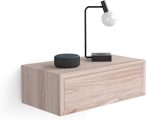 Vista 11 de Mobili Fiver, Mesita de Noche Flotante Riccardo, Madera de Fresno Negra, Fabricado en Italia