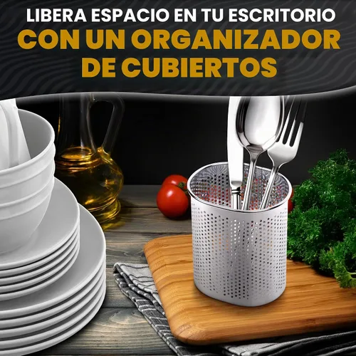 Vista 7 de Palillos Cubiertos y recipiente para utensilios de cocina rack de secado cesta con gancho de acero inoxidable perforado (forma ovalada) – se puede