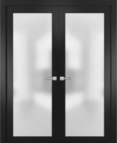 Vista 8 de Puertas dobles francesas macizas de vidrio esmerilado de 36 x 80 pulgadas Planum 2102 negro mate Marcos de panel sólido de madera Puertas
