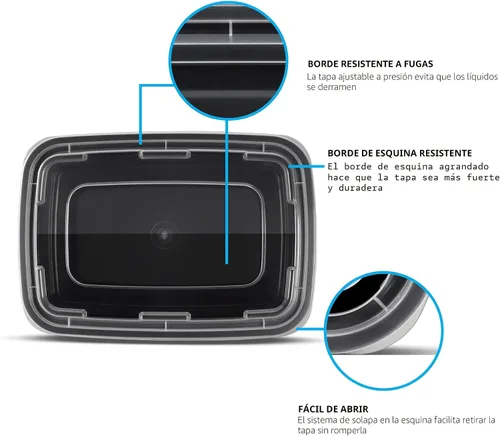 Vista 3 de Freshware Contenedores de preparación de comidas (paquete de 45) recipientes de almacenamiento de alimentos con tapas, caja Bento, apilables, aptos