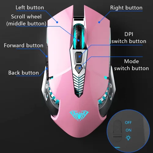 Vista 8 de Mouse Bluetooth mouse inalámbrico recargable para juegos 3 modos BT50 BT30 y USB mouse RGB de 7 colores ergonómicos para computadora con 3 niveles