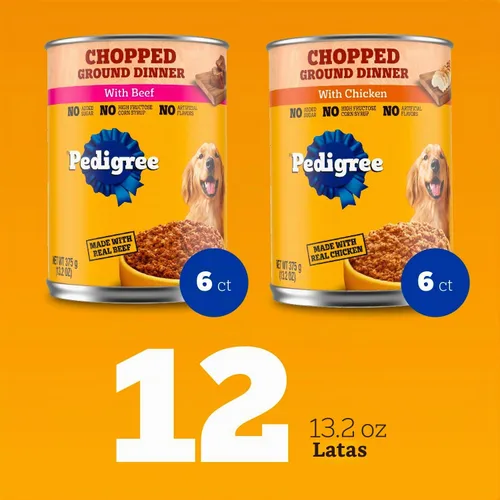 Vista 2 de Pedigree Cena Picada Molida Alimento Húmedo para Perros Variedad de Pollo y Carne de Res, Latas de 13.2 oz. (12 Unidades, Paquete de 1)