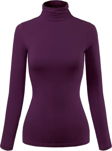 Vista 15 de MixMatchy Camiseta básica de manga larga con cuello alto y corte ajustado para mujer Negro