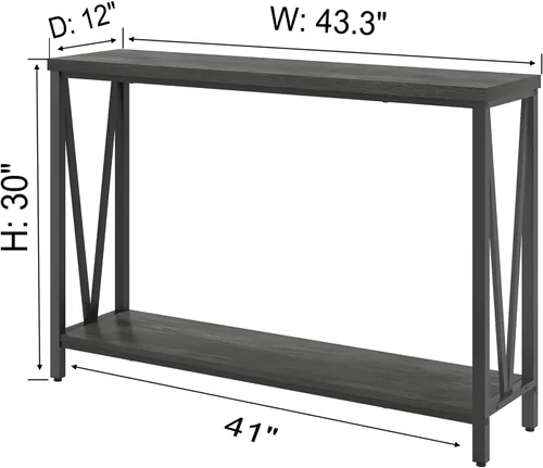 Vista 2 de EXCEFUR Mesa de entrada, sofá de madera rústica con almacenamiento, mesa de pasillo moderna para sala de estar, color gris