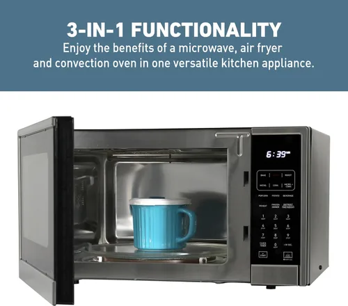 Vista 4 de West Bend Horno de convección de microondas 3 en 1 con freidora de aire de 1000 vatios con 10 niveles de potencia y 12 ajustes preestablecidos