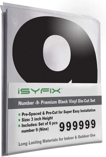 Vista 17 de iSYFIX Calcomanías de vinilo negro con el número 7 (siete), paquete de 6 calcomanías autoadhesivas de 7 pulgadas, calcomanías troqueladas y Negro