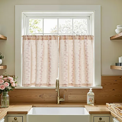Vista 17 de Jinchan - Cortinas de lino texturizado para cocina, 24 pulgadas, natural, 2 paneles Mezcla de lino beige natural