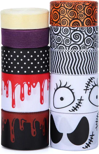 Vista 3 de Meseey Cinta naranja y negra de 5/8 pulgadas x 20 yardas, cintas finas de Halloween para envolver regalos, manualidades, fiestas de vacaciones