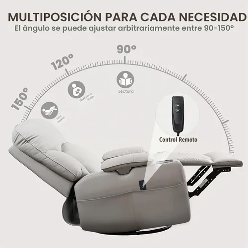 Vista 5 de SUNWAVE Power Nursery Rocking Chair with Adjust Armrest & Smart Cup Holder Gris
