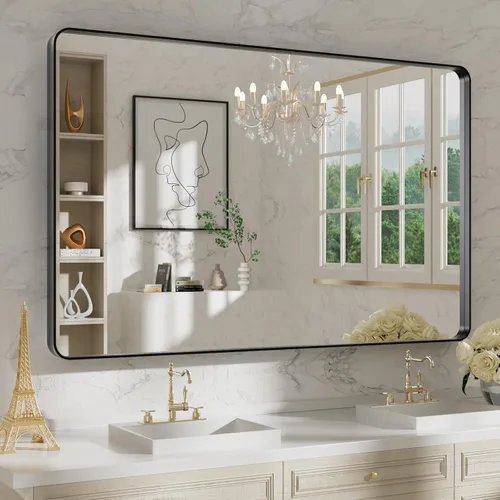 Vista 114 de WEER - Espejo de baño con luces LED, 50x70cm, espejo de tocador montado en la pared, 3 colores regulables, almohadilla antiempañante retroiluminada