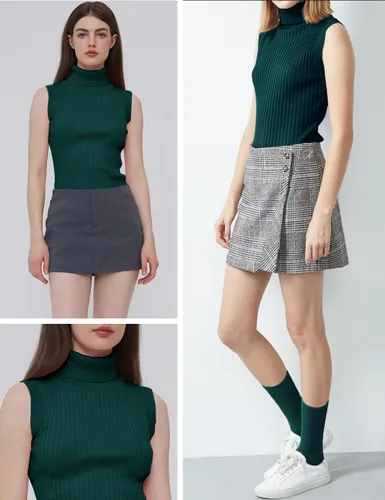 Vista 5 de v28 - Suéter elástico y tejido, con cuello alto y sin mangas para mujer