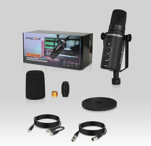 Vista 7 de Micrófono dinámico XLR/USB, micrófono de computadora de PC para podcasting, grabación vocal, transmisión en vivo, juegos, voz en off, kit
