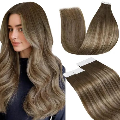 Vista 69 de LaaVoo Extensiones adhesivas de cabello humano real, color negro azabache, extensiones de cabello humano liso y sedoso, 10 pulgadas, 20
