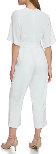 Vista 3 de Eliza J womens Crepe Jumpsuit With Waistband and ButtonsDress