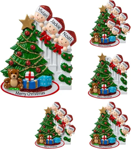 Vista 8 de Adornos de Navidad familiares personalizados con nombre para la familia de 2 banderines personalizados para árbol de Navidad, adorno de Navidad