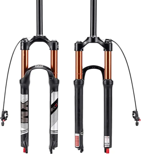 Vista 14 de BUCKLOS Horquilla MTB de Suspensión de Aire de 120mm para Viaje, 26/27.5/29, Ajuste de Rebote 1 1/8 Tubo Recto/Conico QR 9mm, Bloqueo Manual/Remoto