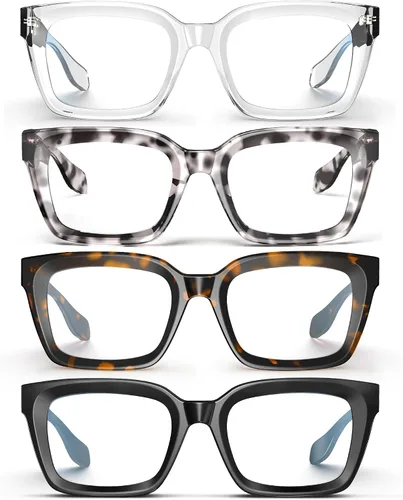 Vista 10 de Square Blue Light Glasses for woman Chunky Oversized negro (Black&Clear)