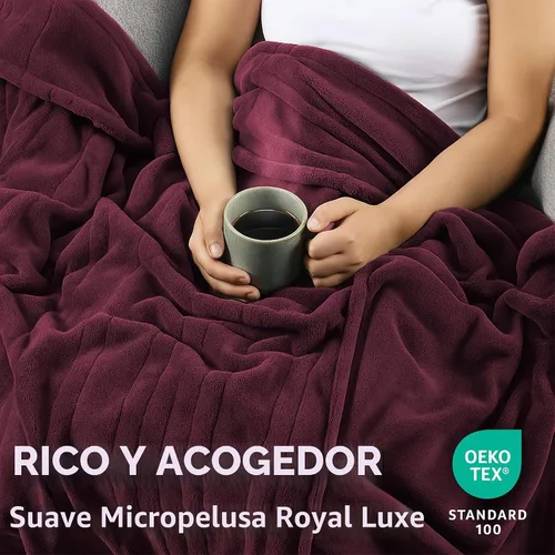 Vista 4 de Manta eléctrica térmica Sunbeam Royal Luxe de microfelpa, 4 ajustes de calor, apagado automático de 4 horas, calentamiento rápido, cálida y Cabernet