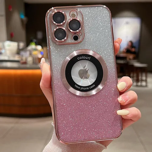Vista 21 de Funda magnética con purpurina para iPhone 13 Pro Max, compatible con MagSafe con protector de cámara, logotipo suave, de lujo, linda, para mujeres