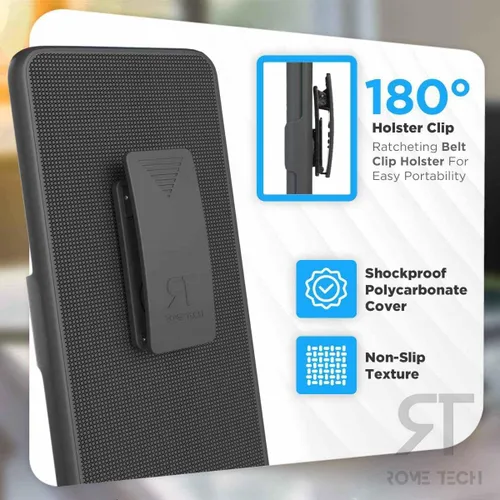 Vista 3 de Funda diseñada para Motorola Edge (2022) con funda de clip para cinturón, funda con función atril, color negro