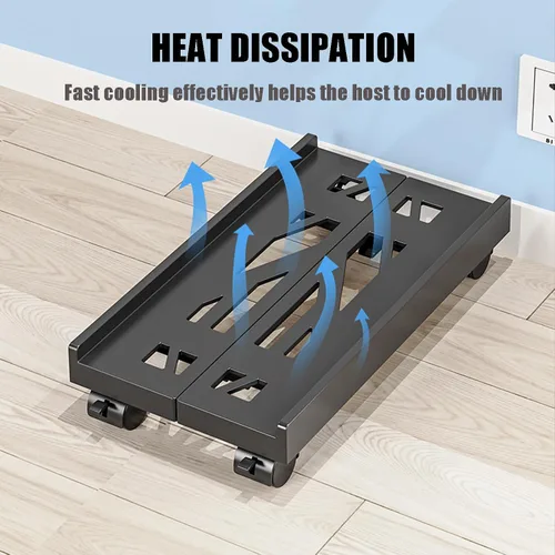 Vista 3 de BYMECOST Soporte de torre ajustable para computadora, soporte de PC para CPU móvil con 4 ruedas giratorias que se adapta a la mayoría de PC debajo