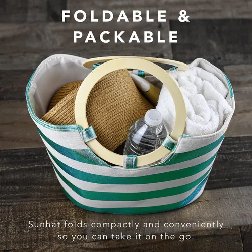 Vista 7 de Sombrero de sol flexible para mujer con ala ancha, plegable, de paja enrollable, con protección UPF 50