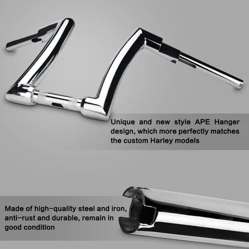 Vista 6 de 14" Rise Ape Hanger 1-1/4" Fat Bar 1.25" Abrazadera Ape Manillar para Harley Dyna Softail Sportster 48 XL 883 1200, Road King 1994-2022, Road