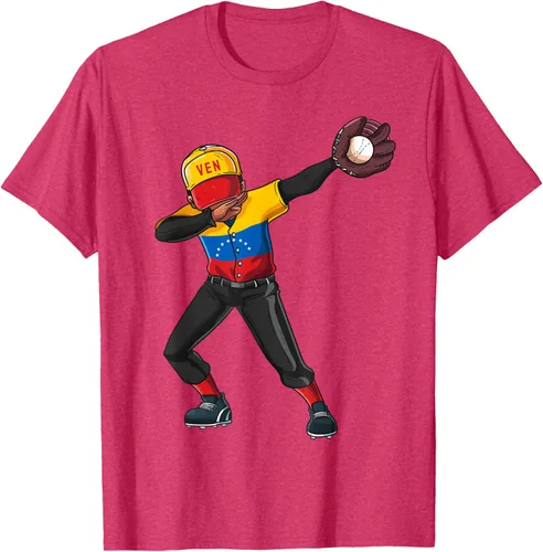 Vista 30 de Baseball Dabbing Venezuela Player Catcher Pitcher Hombres Niños Camiseta, Negro