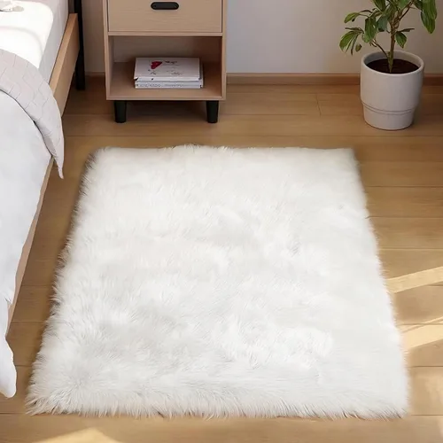 Vista 36 de Goolela Alfombra esponjosa de piel sintética para dormitorio, color marrón claro beige, 2 x 3 pies, alfombra de piel de oveja peluda y difusa