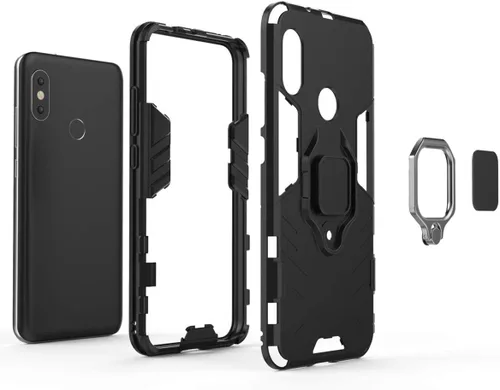 Vista 5 de Compatible con Mi A2 Lite, soporte de anillo de metal a prueba de golpes (funciona con soporte magnético para automóvil), cubierta resistente
