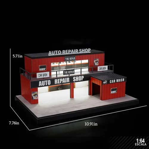 Vista 7 de Display Case for Hot Wheels 1:64 Toy Car Garage Lighted,Auto Repair Scene 82055
