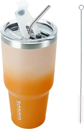 Vista 17 de BJPKPK Vaso térmico negro con tapa y pajita, de acero inoxidable, de 20 onzas, para café Pintura de caucho negro