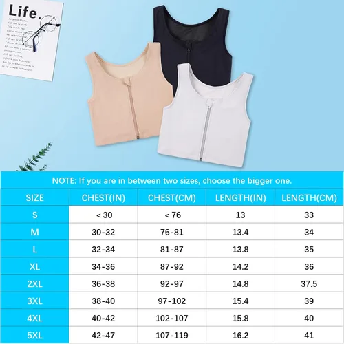 Vista 6 de Women Transgender FTM Chest Binder Zip Up Breathable Half Binder Bra