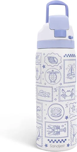 Vista 19 de Botella de agua de acero inoxidable con bandera estadounidense, aislada al vacío, tapa de botón, 32 onzas, regalos para patriota 4 de julio