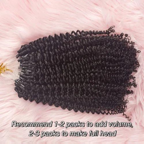 Vista 8 de Niawigs - Extensiones de cabello humano afro rizado microlink para mujeres negras, extensiones de cabello humano rizado 4C, extensiones de cabello