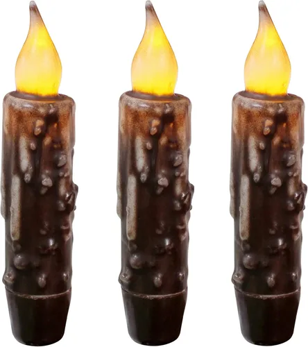 Vista 21 de CVHOMEDECO. Velas de cera real sumergidas a mano con temporizador LED con pilas, velas cónicas sin llama primitivas del país, 4-3/4 pulgadas, negro