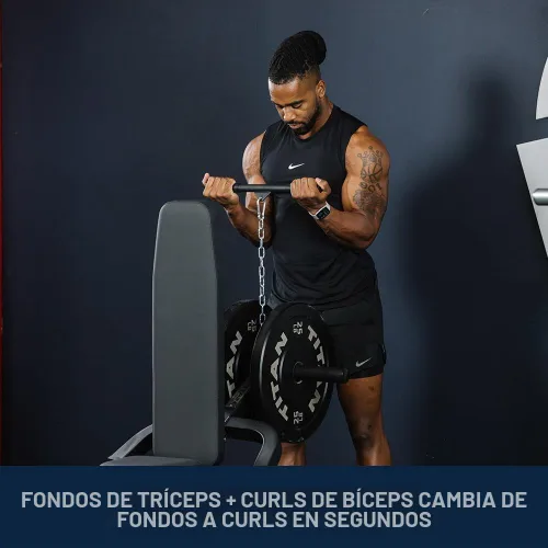 Vista 5 de Titan Fitness Máquina de inmersión sentada, máquina de inmersión con placa cargada de 200 libras, máquina de inmersión de tríceps sentada, respaldo