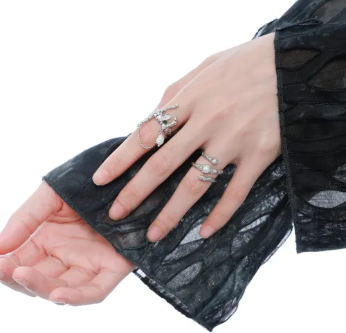 Vista 6 de Y2k - Juego de anillos de piedra lunar con diamantes de imitación, diseño de ágata irregular, para mujer