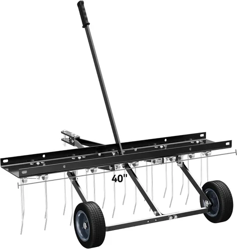 Vista 6 de YITAMOTOR Descompactador de Remolque de 40 Pulgadas, Rastrillo Descompactador para Césped con 20 Dientes de Acero de Resorte y Mango de Elevación