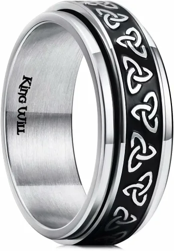 Vista 8 de King Will Anillo giratorio de acero inoxidable 316L para hombres y mujeres, 0.315 in de dragón/nudo celta, anillo para ansiedad para aliviar