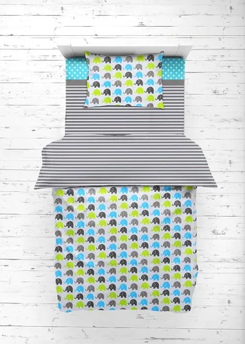 Vista 6 de Bacati - Juego de ropa de cama de 3 piezas para niños pequeños (aguamarina/lima/gris)