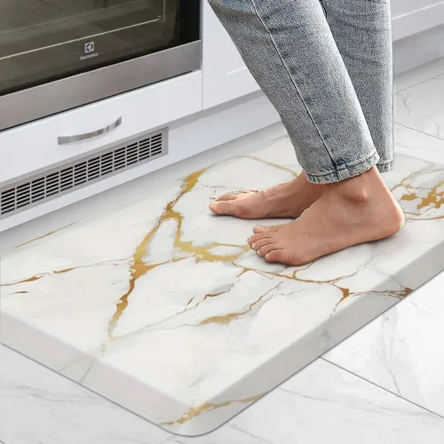 Vista 10 de MAYHMYO Tapete de cocina bohemio, antifatiga, étnico, acolchado, color naranja y azul, alfombras de cocina antideslizantes para cocina, suelo