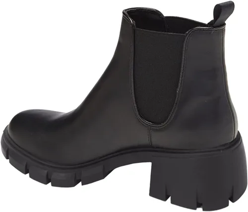 Vista 4 de Botas de estilo botas de combate de cuero y con plataforma y tacón grueso, tipo Chelsea, para mujer, hasta el tobillo