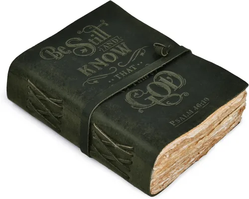 Vista 13 de LEATHER VILLAGE Diario de cuero vintage con Salmo 46:10, versículo de la Biblia en relieve, diario de oración cristiana para mujeres y hombres, 200
