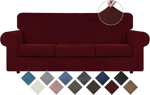 Vista 45 de WEERRW 4 Piezas Fundas de Terciopelo de Alta Elasticidad para Sofá de 3 Cojines Fundas de Sofá, Protector de Muebles Lavable con Parte Inferior