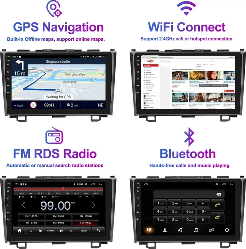 Vista 6 de Estéreo de coche 1+32G para 2007-2011 Honda CRV Radio con HiFi Apple Carplay Android Auto, pantalla táctil de 9 pulgadas con espejo Link Bluetooth