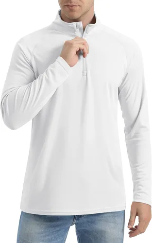 Vista 2 de CRYSULLY Camisas de pesca para hombre con protección solar UPF 50+ de manga larga y cremallera de 14